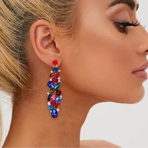 Ever Faith Bridal Tear Drop Flower Cluster Dangle Earrings, JewelTone Rhinestone